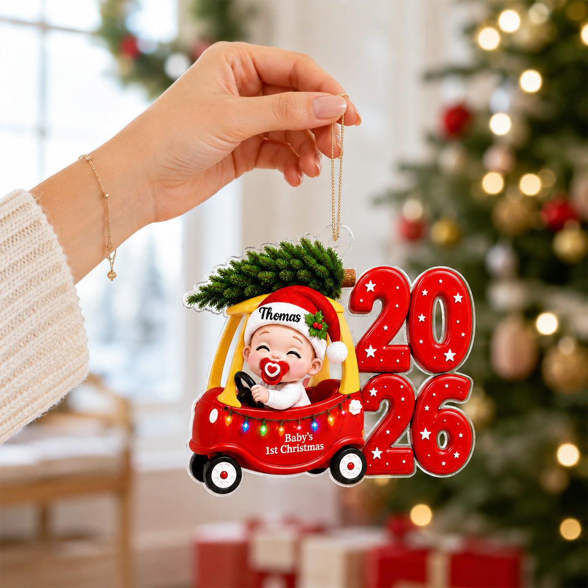 Baby First Christmas Cozy Coupe 2D Flat - Personalized Acrylic Ornament - Christmas Keepsake