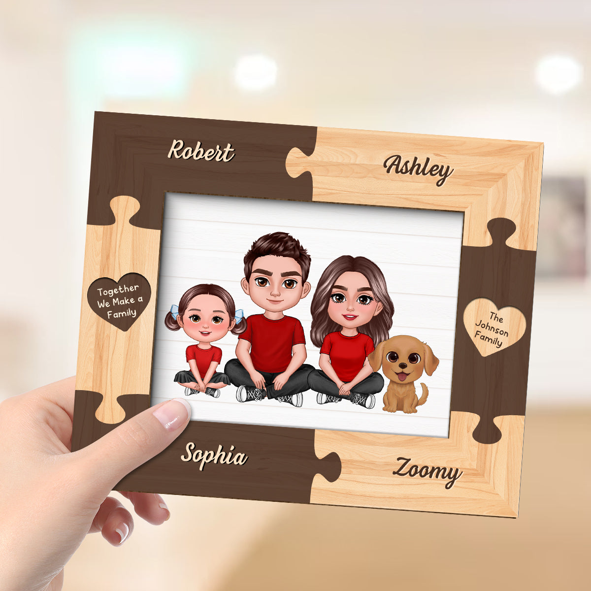 Family Crossed Legs Puzzle Frame Personalized 2-layer Wooden plaque