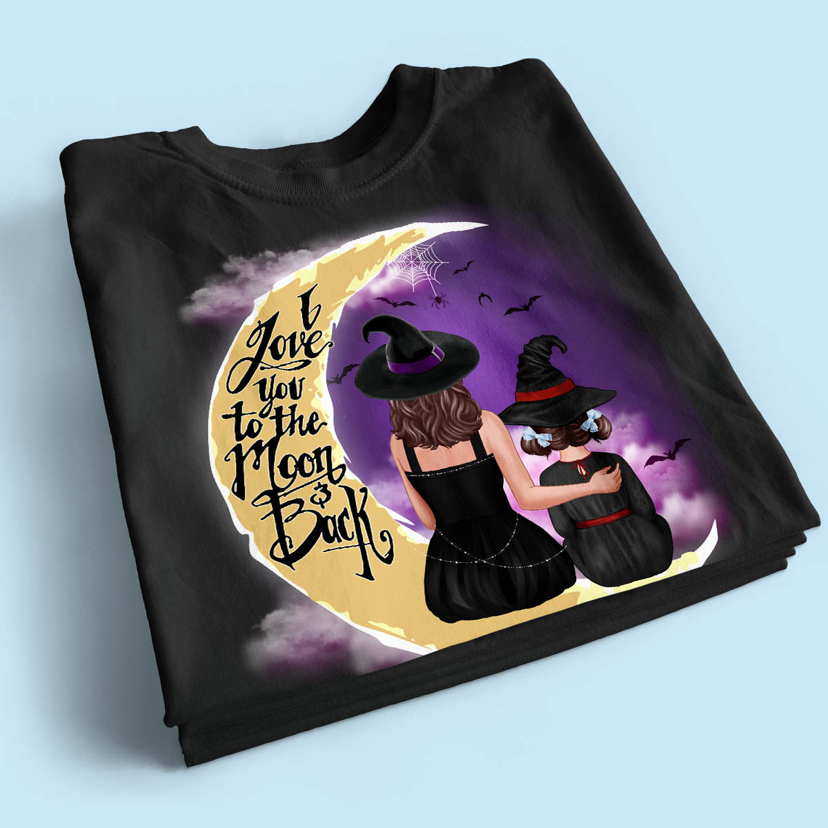 Halloween Mom Grandma Kids On Moon Back View Personalized Shirt