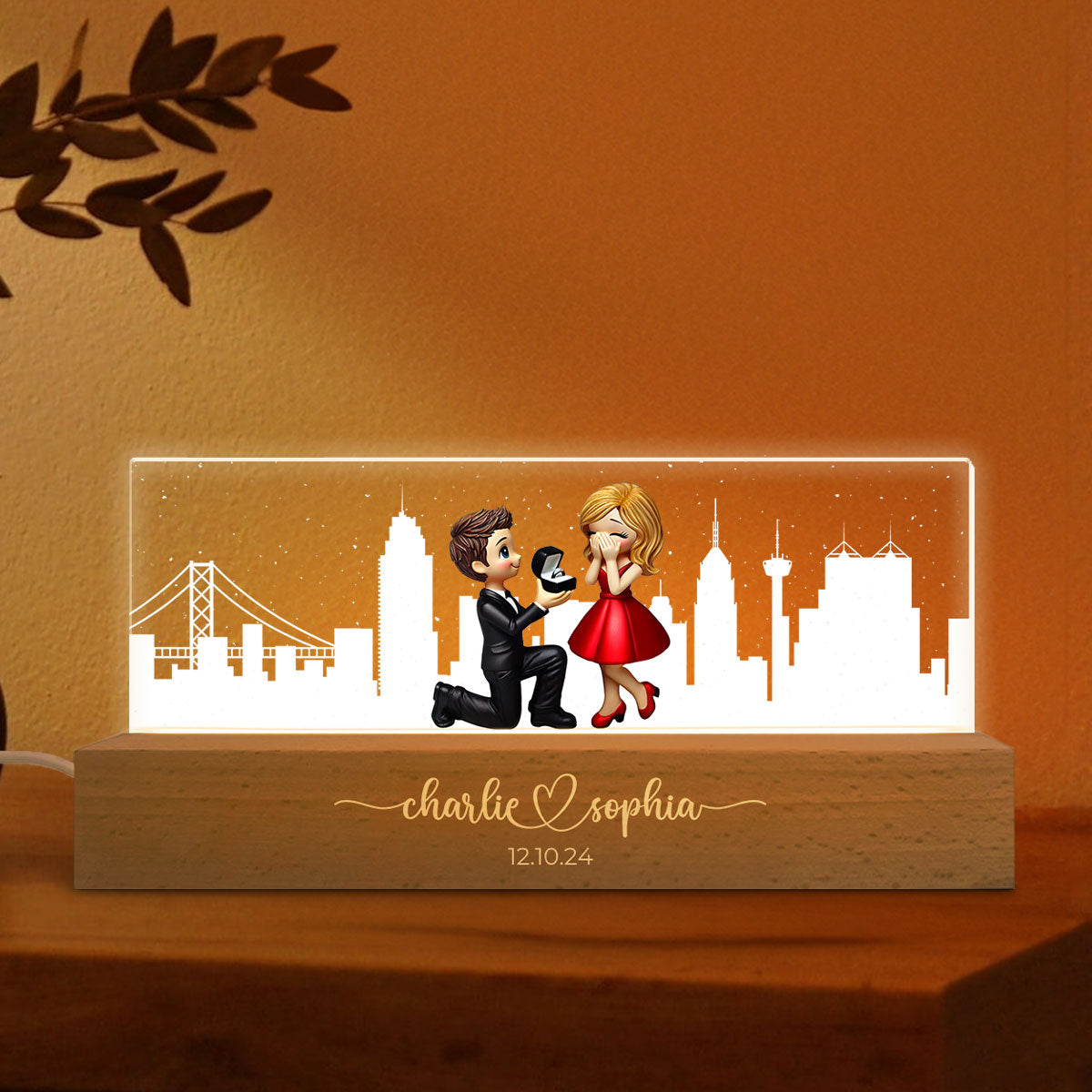 Personalized Skyline LED Night Light Anniversary Gift, Engagement Gift, Bridal Shower Gift for Couple, Best Friends