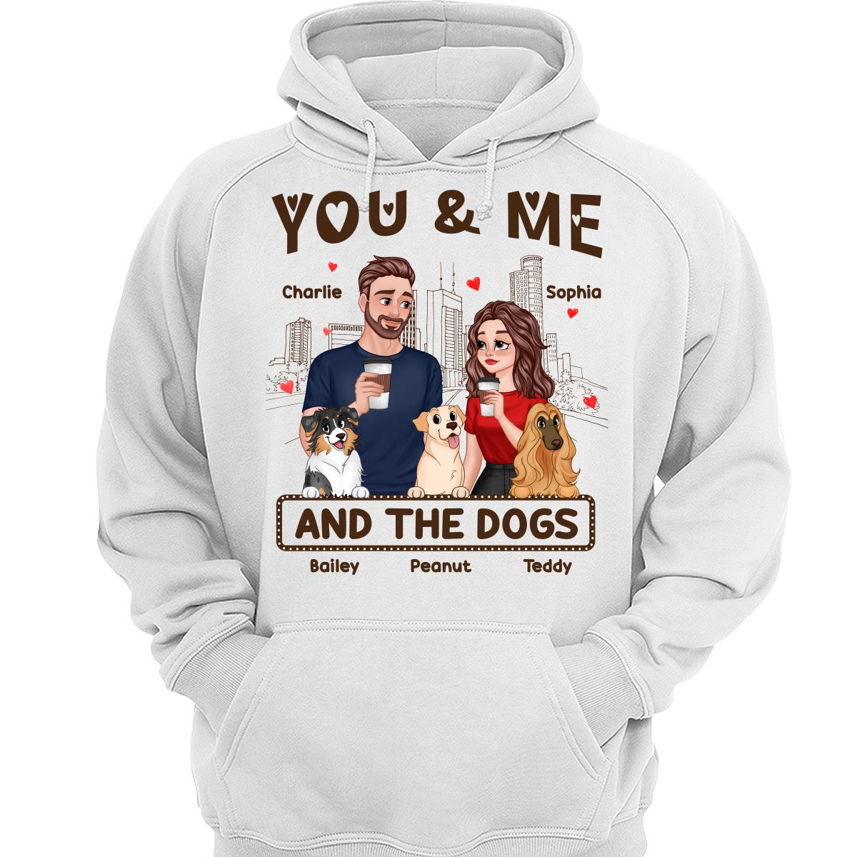You Me & The Dog Cartoon Couple Hand In Hand Personalized Shirt