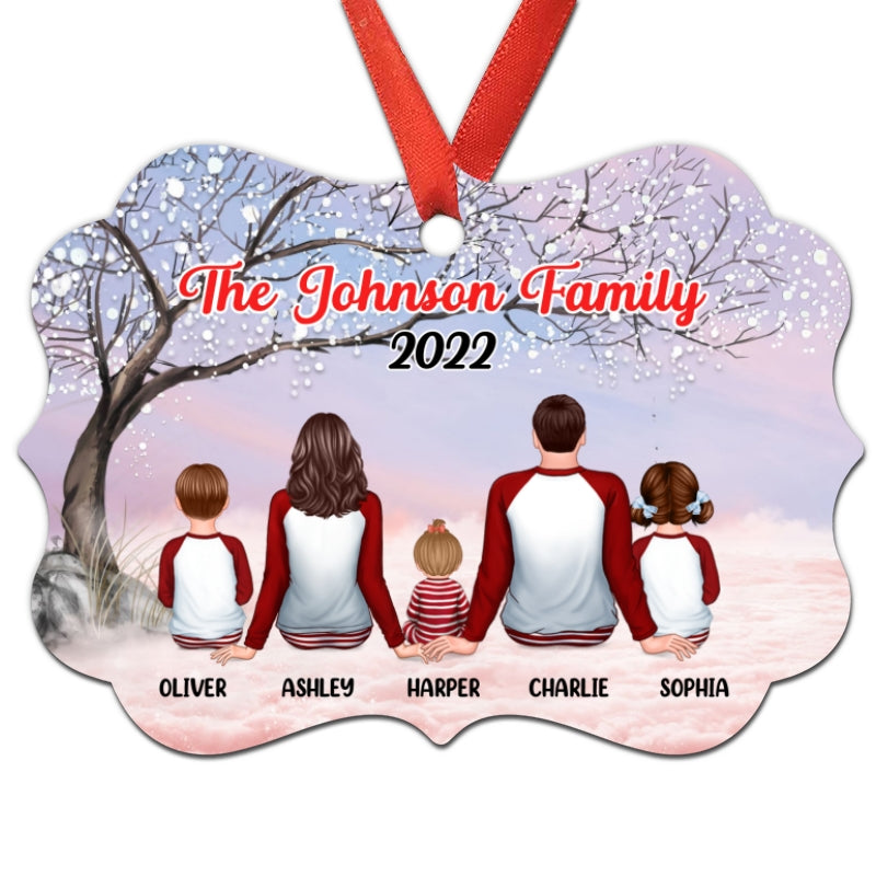 Family Pajamas Sitting Blossom Tree Personalized Christmas Ornament