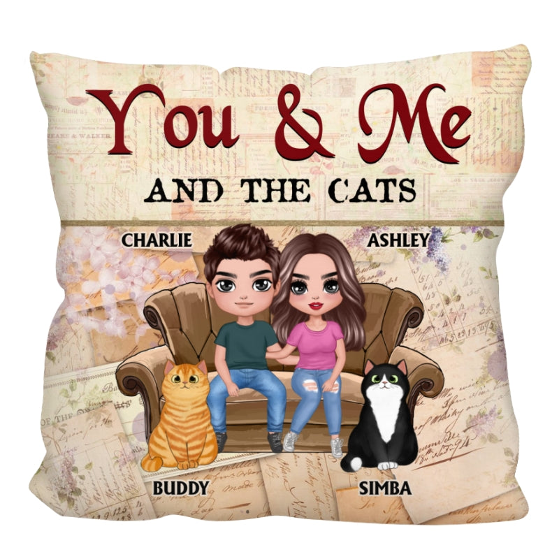 Couple And Cats Newspaper Background Personalized Pillow