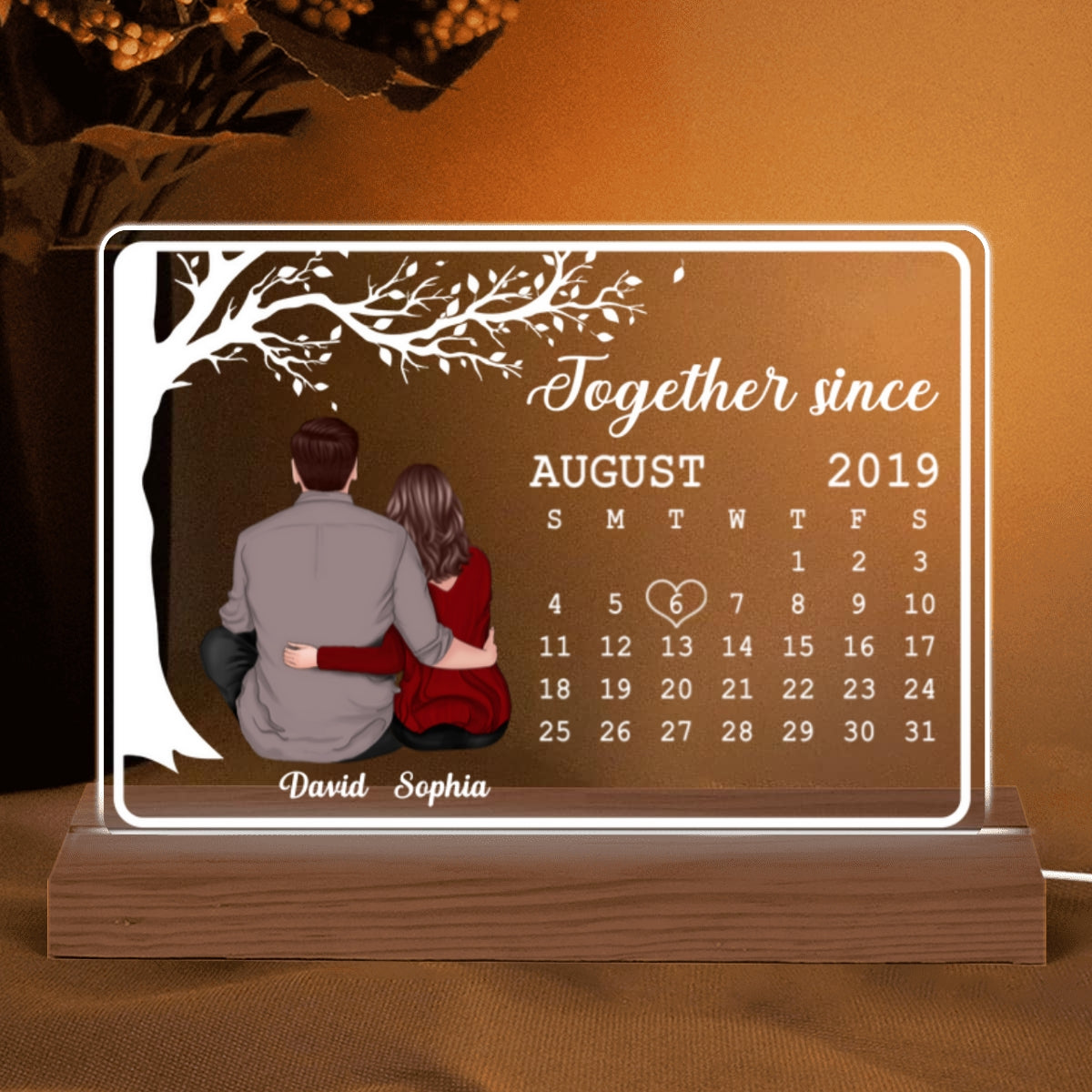 Sitting Hugging Couple Anniversary Calendar Personalized Custom Shape LED Night Light LED Lamp
