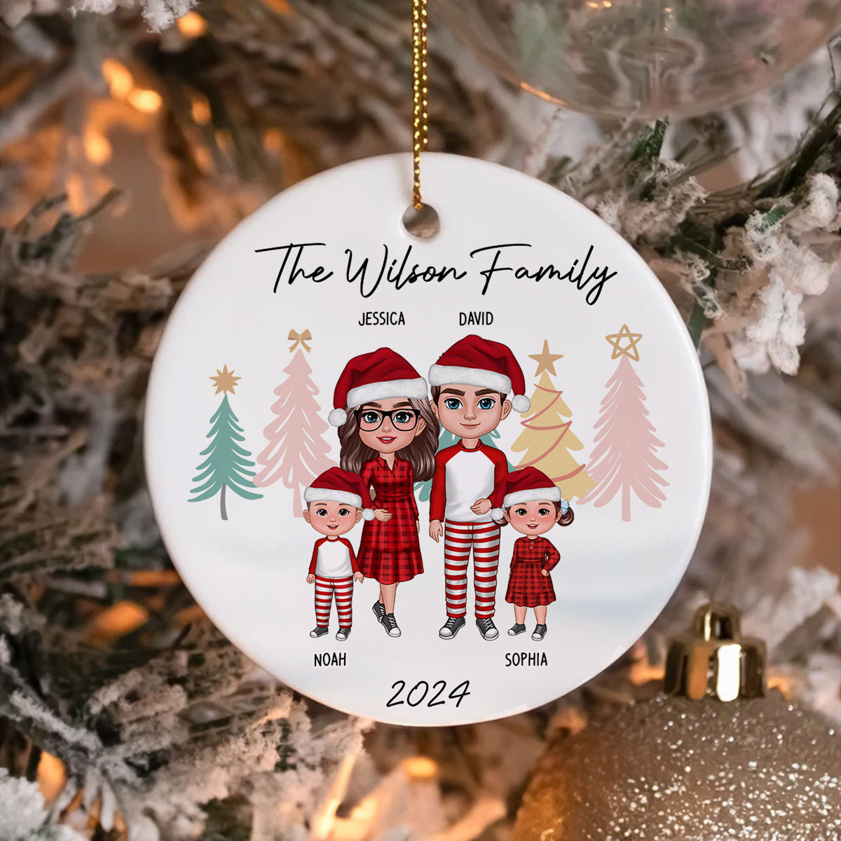 Family Standing Personalized Ceramic Circle Ornament, Christmas Gift for Husband, Daughter, Son