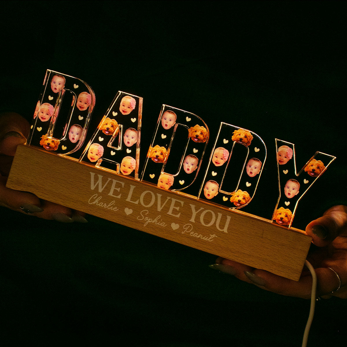 Daddy Custom Face Photo Personalized LED Night Light, Gift For Dad