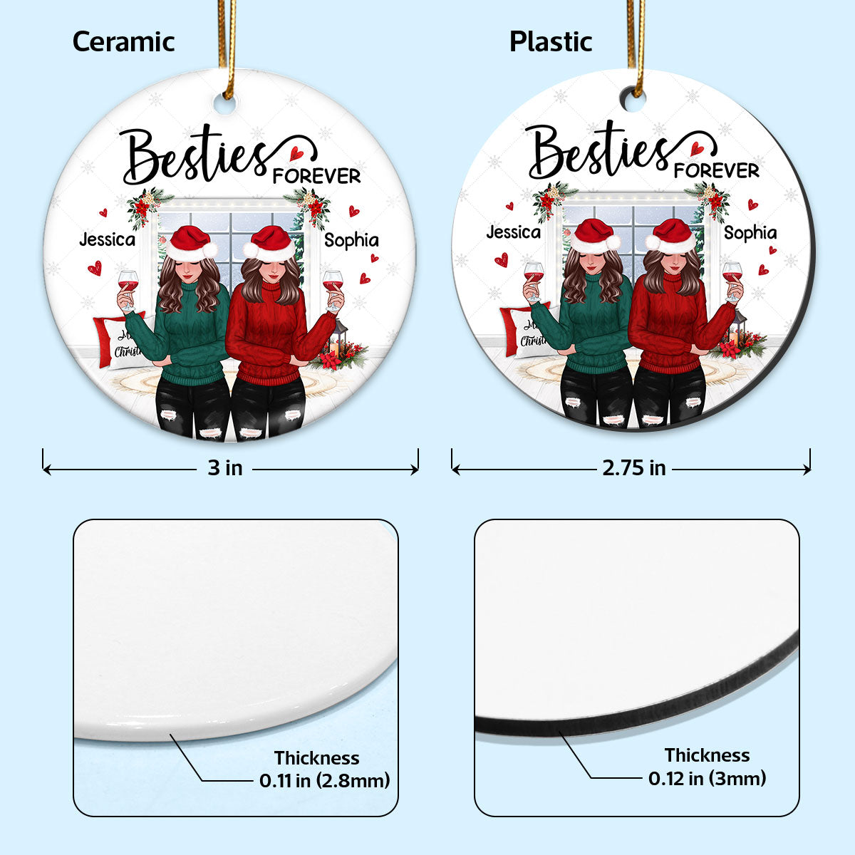 Winter Window Front View Christmas Besties Personalized Circle Ornament