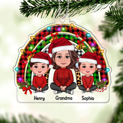 Christmas Rainbow Grandma Grandkids Sitting Personalized Acrylic Ornament