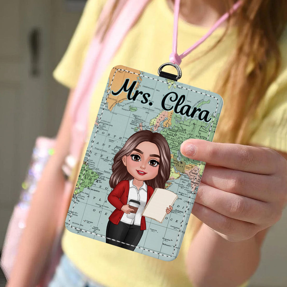 World Map Adventure Themed Teacher Personalized ID Badge Holder, Back To School Gift