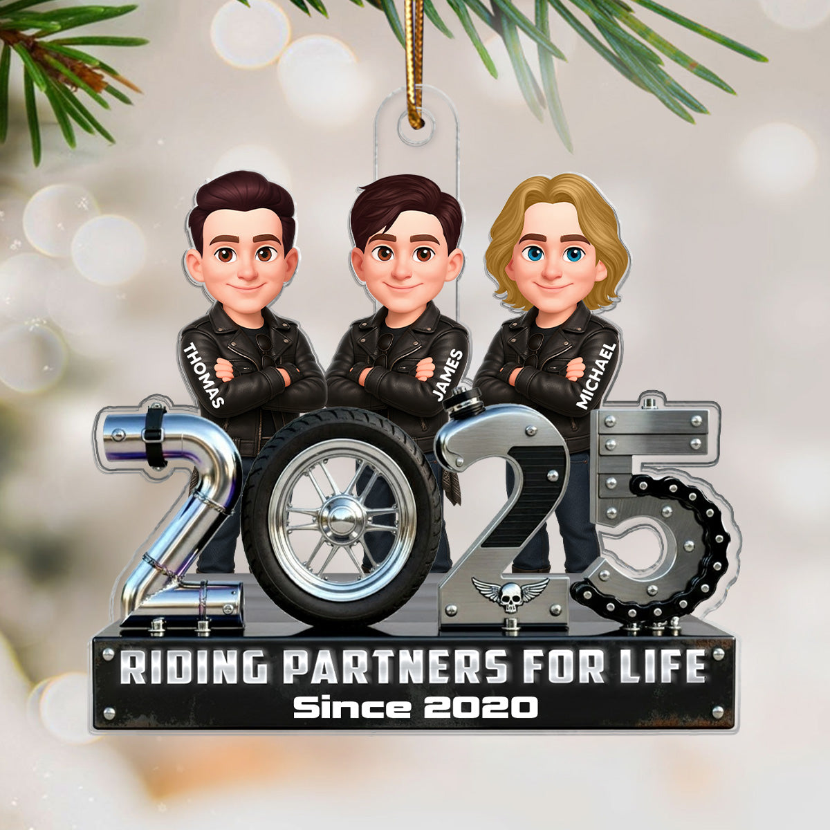 3D Effect Biker Couple Friends Riding Partners For Life Christmas - Personalized Acrylic Ornament - Gift For Bikers Couple, Friends