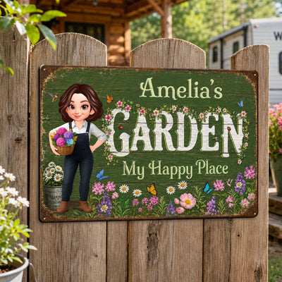 My Happy Place Flower Garden - Personalized Metal Sign - Gift for Her