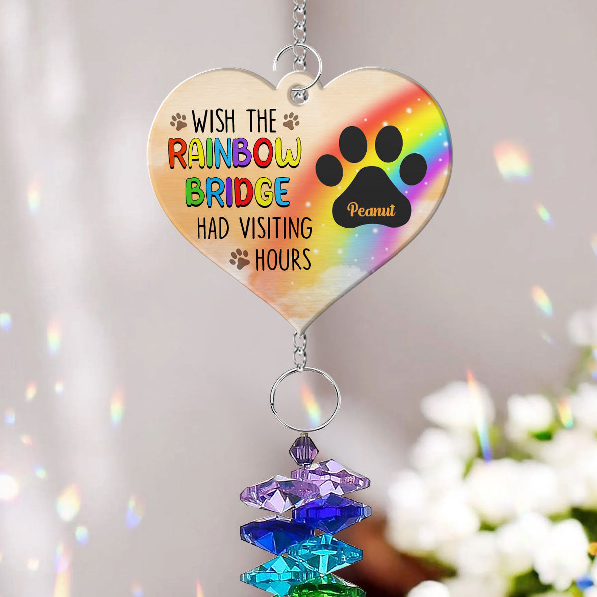 Pet Dog Cat Memorial Wish The Rainbow Bridge Had Visiting Hours Personalized Crystal Suncatcher With Aluminum Charm