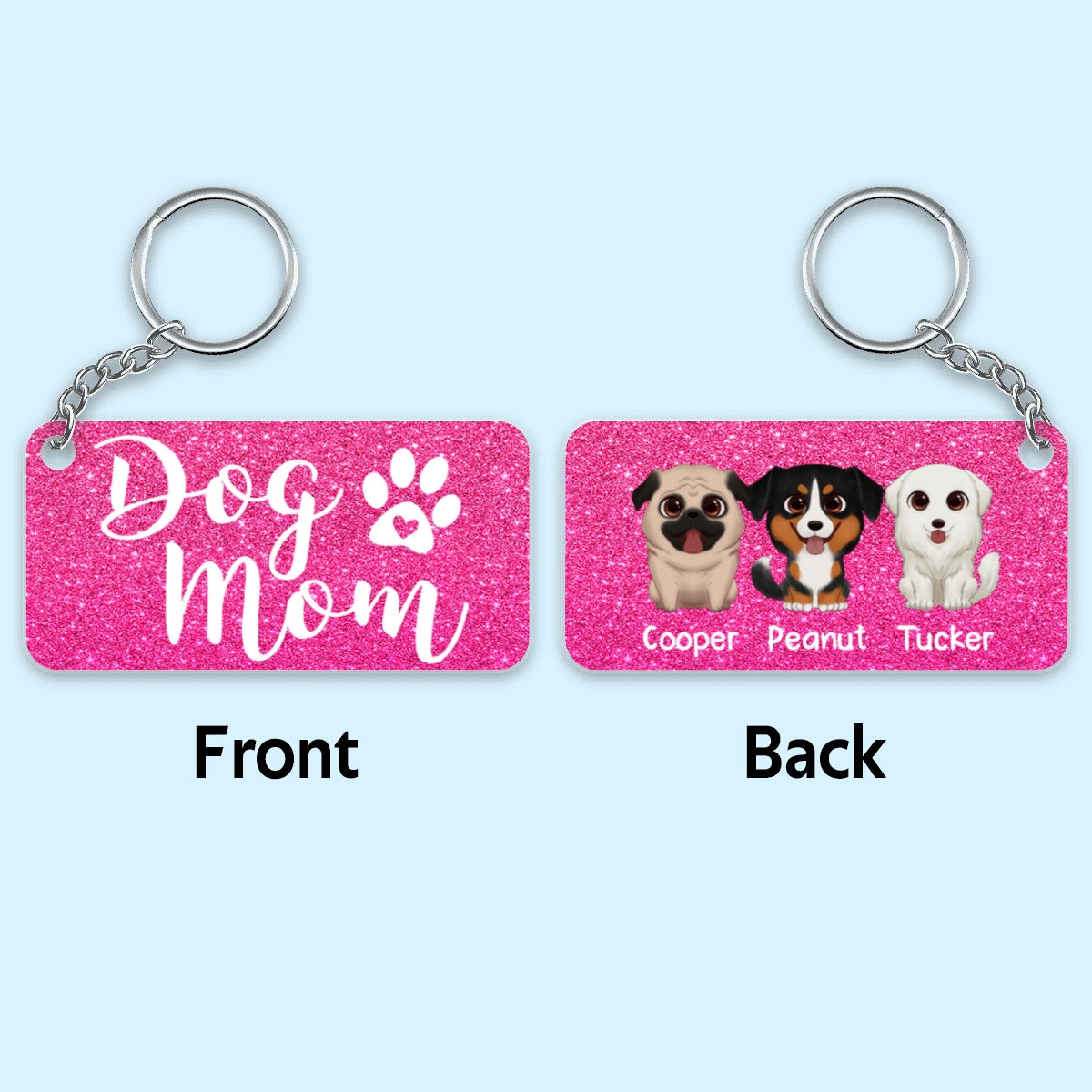 Dog Mom Galaxy Watercolor Cute Dogs Personalized Acrylic Keychain (Not Real Glitter)