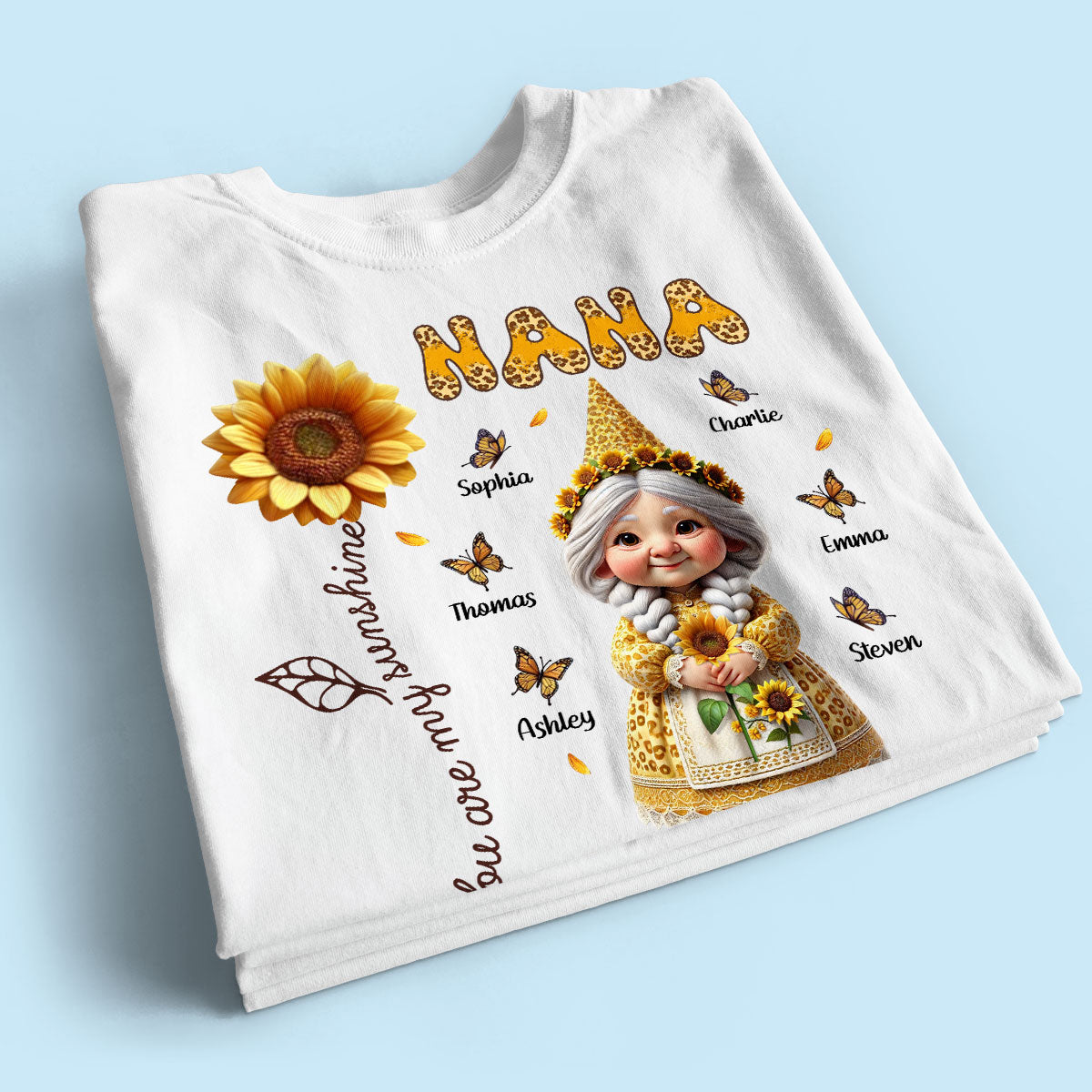 Leopard Sunflower Gnome Grandma Personalized Shirt, Gift For Grandma