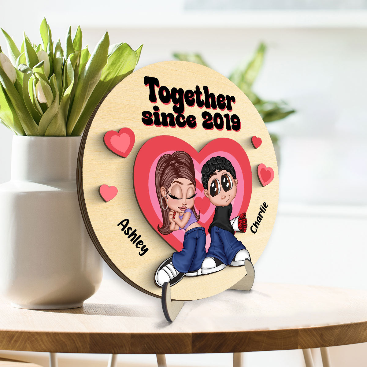 Y2K Couple Hearts Personalized 2-layer Wooden Plaque,  Unique Valentine's Day Gift For Him, Gift For Her