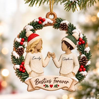 Christmas Besties Forever Pinky Promise - Personalized Wooden Ornament - Friendship Keepsake
