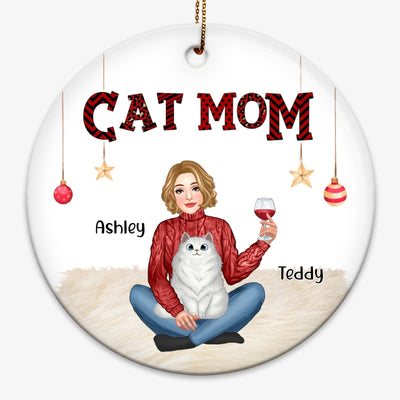 Cat Mom Pretty Girl Christmas Personalized Decorative Circle Ornament