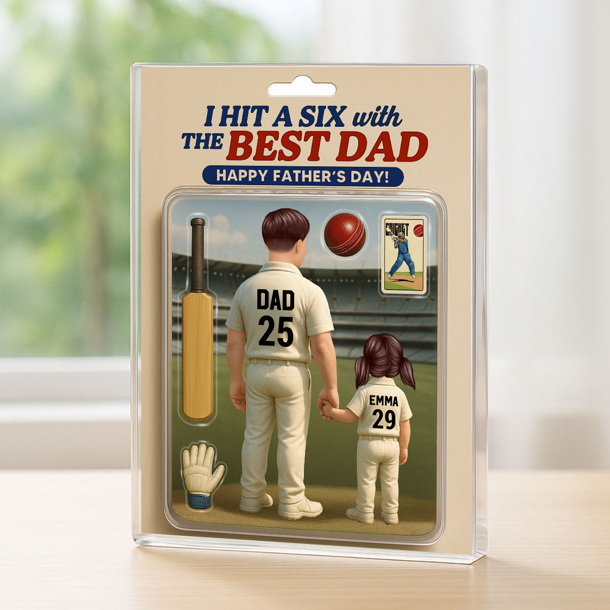 Hit A Six With The Best Dad Cricket Dad - Personalized Acrylic Block Plaque - Father's Day Gift