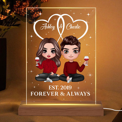 Two Heart Joined Together Couple Sitting Personalized Plaque LED Night Light