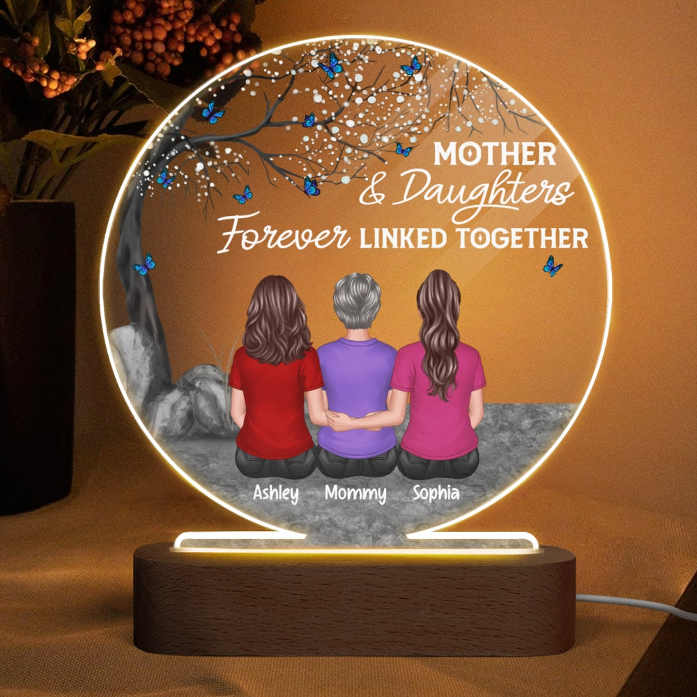 Mother Daughter Linked Forever Blossom Tree Personalized Circle LED Night Light Acrylic LED Lamp