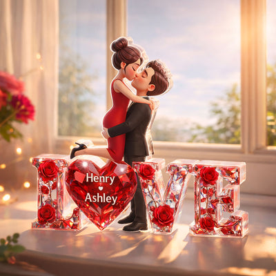 3D Shiny Rose Love Couple - Personalized Acrylic Block Plaque - Heartfelt Valentine's Day Gift For Him, Gift For Her