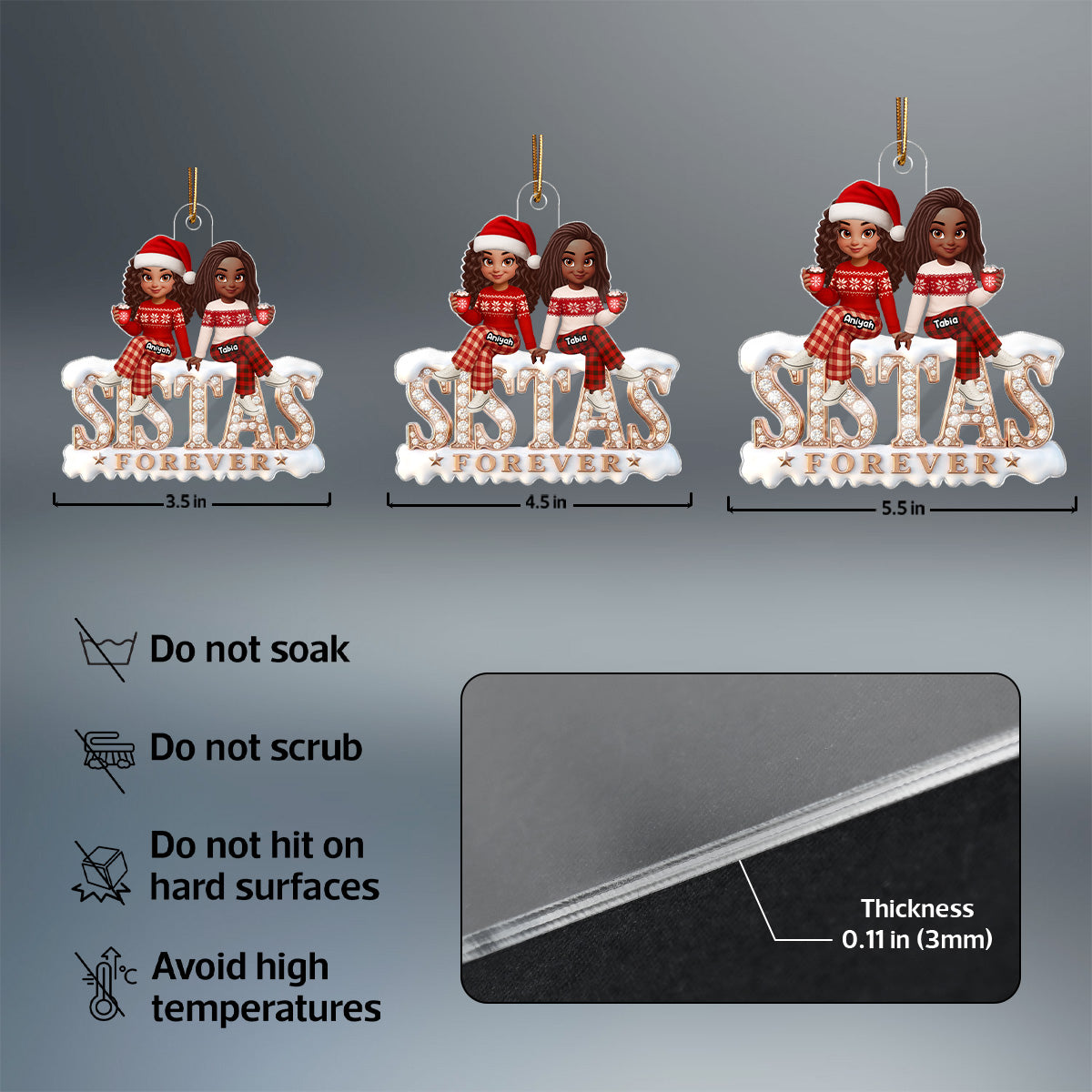 3D Shining Effect Sistas Forever - Personalized Acrylic Ornament - Christmas Gift For Sisters