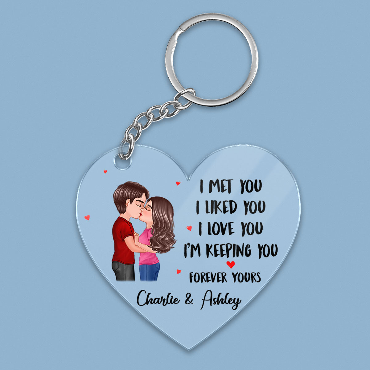 Doll Couple Kissing I Met You I Love You Gift For Him For Her Personalized Heart Acrylic Keychain
