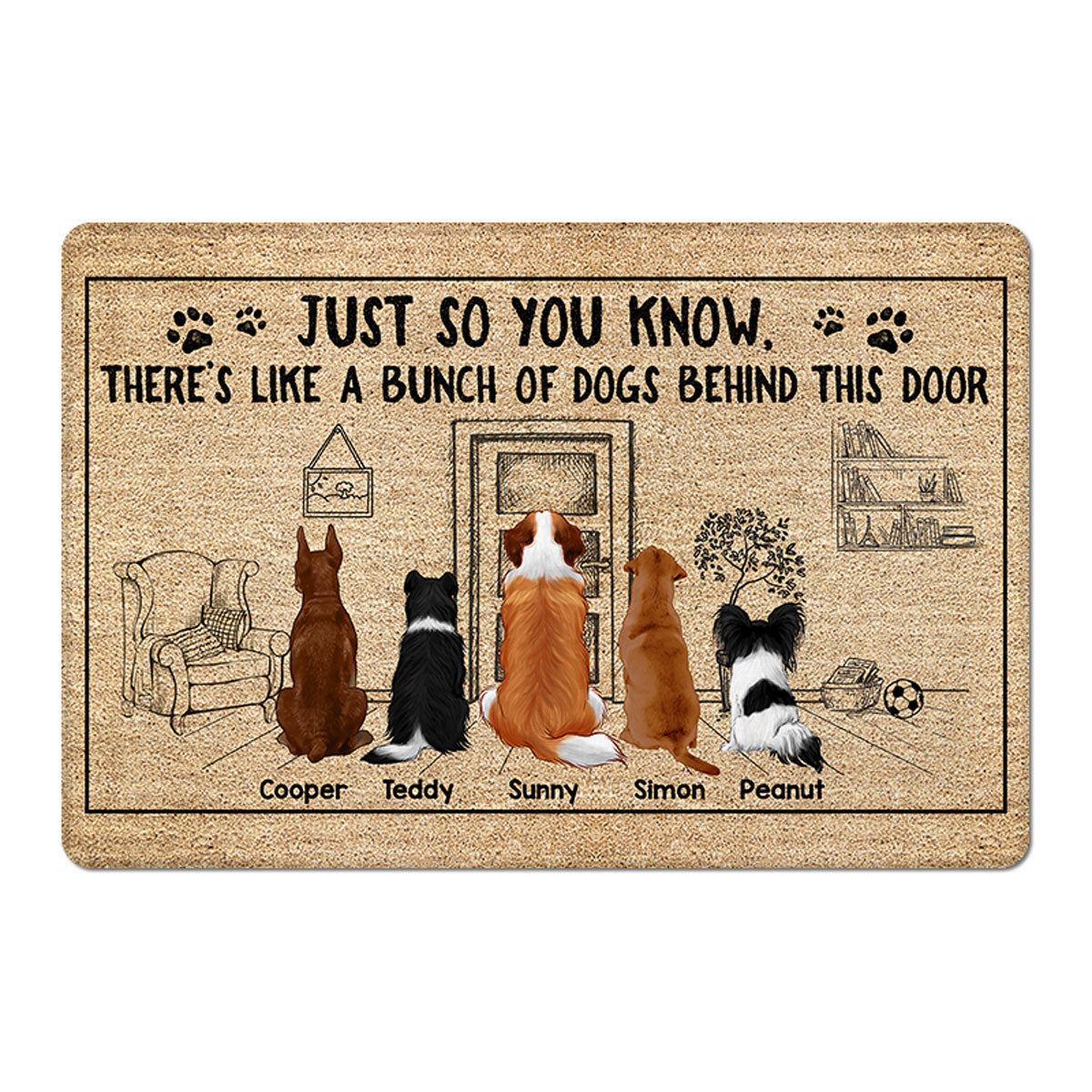 Bunch Of Dogs Behind This Door Funny Gift For Dog Lovers Personalized Doormat