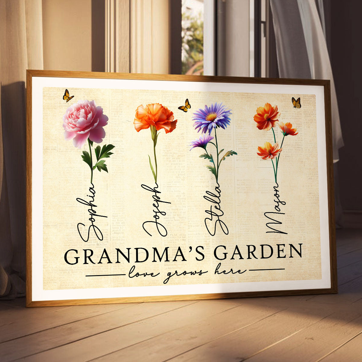 Grandma's Garden 3D Effect Birth Month Flowers Personalized Poster, Birthday Gift For Grandma, Gift or Just Because