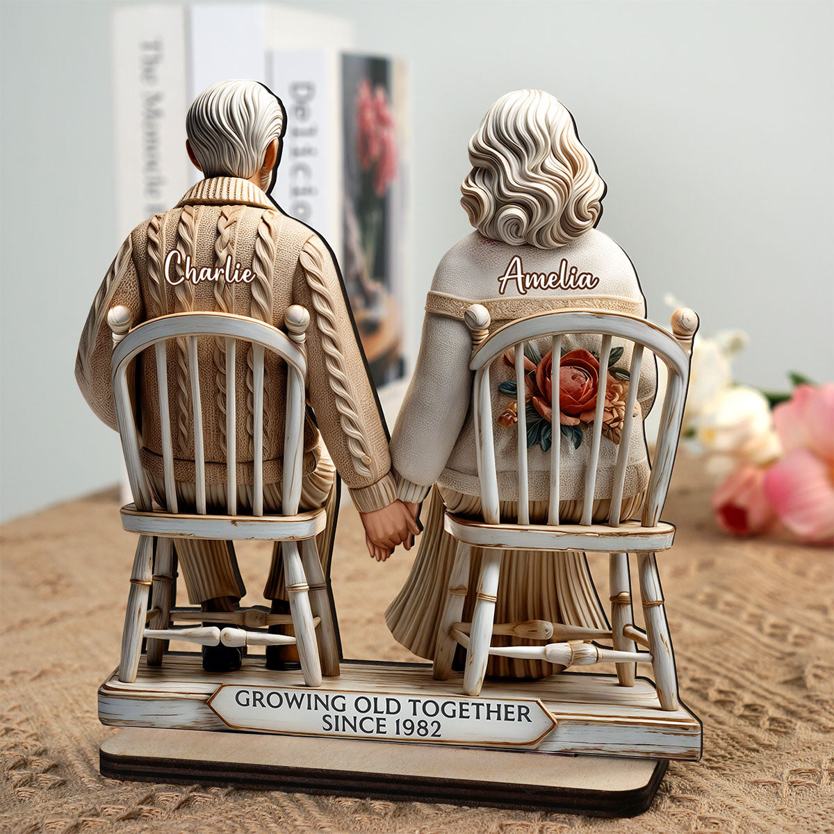 3D Effect Couple Sitting Together Personalized Standing Wooden Plaque, Heartfelt 2025  Gift, Anniversary Gift For Girlfriend, For Wife