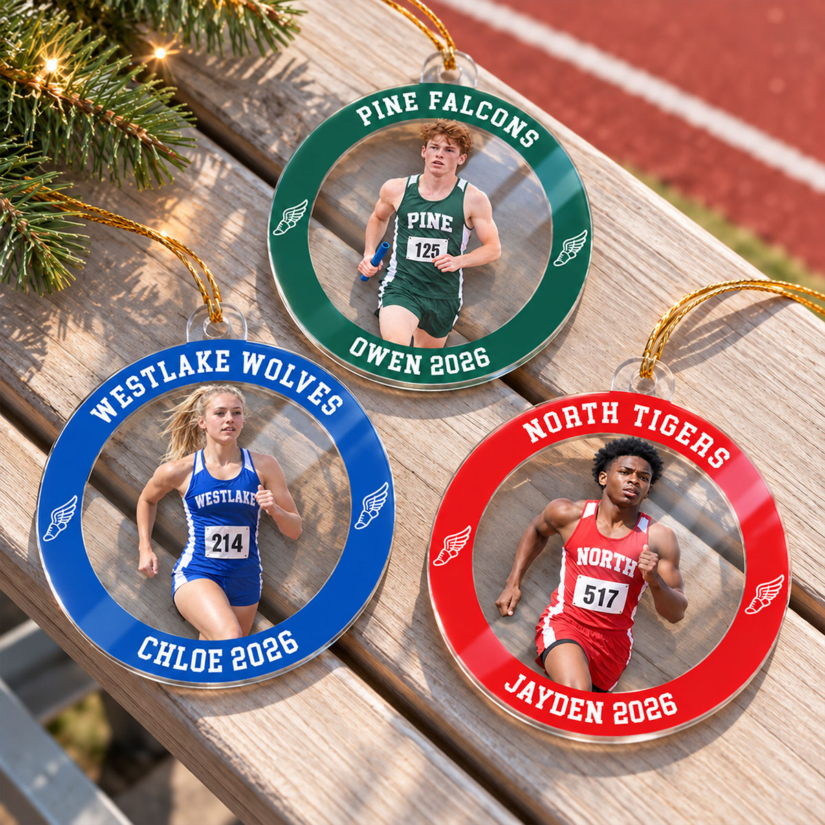 Custom Photo Flag Track & Field - Personalized Acrylic Ornament - Track & Field Keepsake, Christmas Gift for Daughter, Son, Grandkids