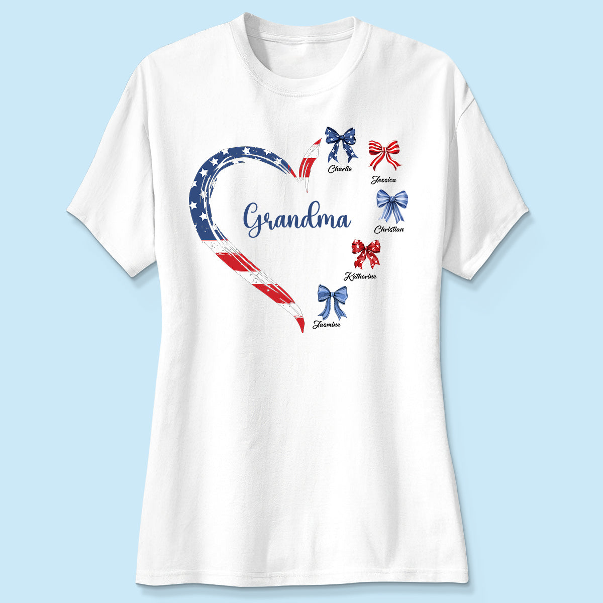 Proud American Grandma Mom Heart Bow Personalized Shirt