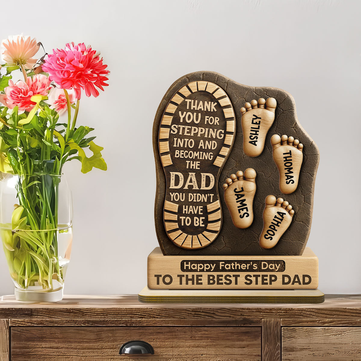 Happy Father's Day Best Step Dad Ever Personalized 2-Layer Standing Wooden Plaque| Heartfelt Father's Day Gift For Stepdad, Bonus Dad