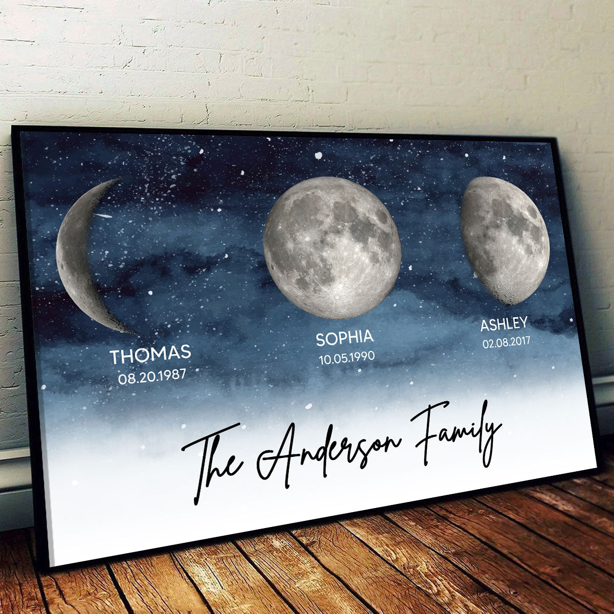 Starry Night Family Members Custom Birthday Moon Phase Personalized Poster, Heartfelt Father's Day Gift For Dad, Husband