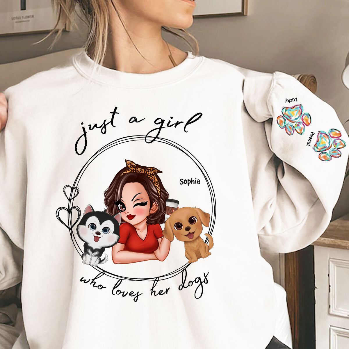 Just A Girl Who Loves Dogs Personalized Sleeve Printed Sweatshirt