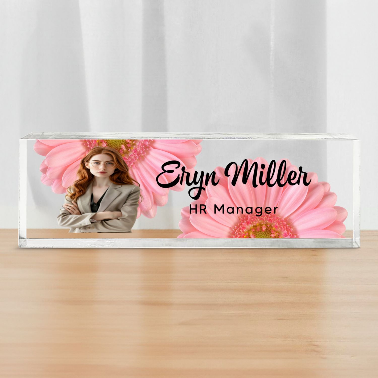 Upload Photo Daisy Flowers Blank Personalized Acrylic Desk Name Plate, Gift For Colleagues, Coworkers, Boss, Nurses, Doctors