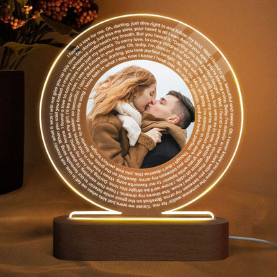 Custom Couple Photo Favorite Song Vinyl Record Personalized Acrylic Circle LED Night Light, Heartfelt Gift For Couple, For Him, For Her