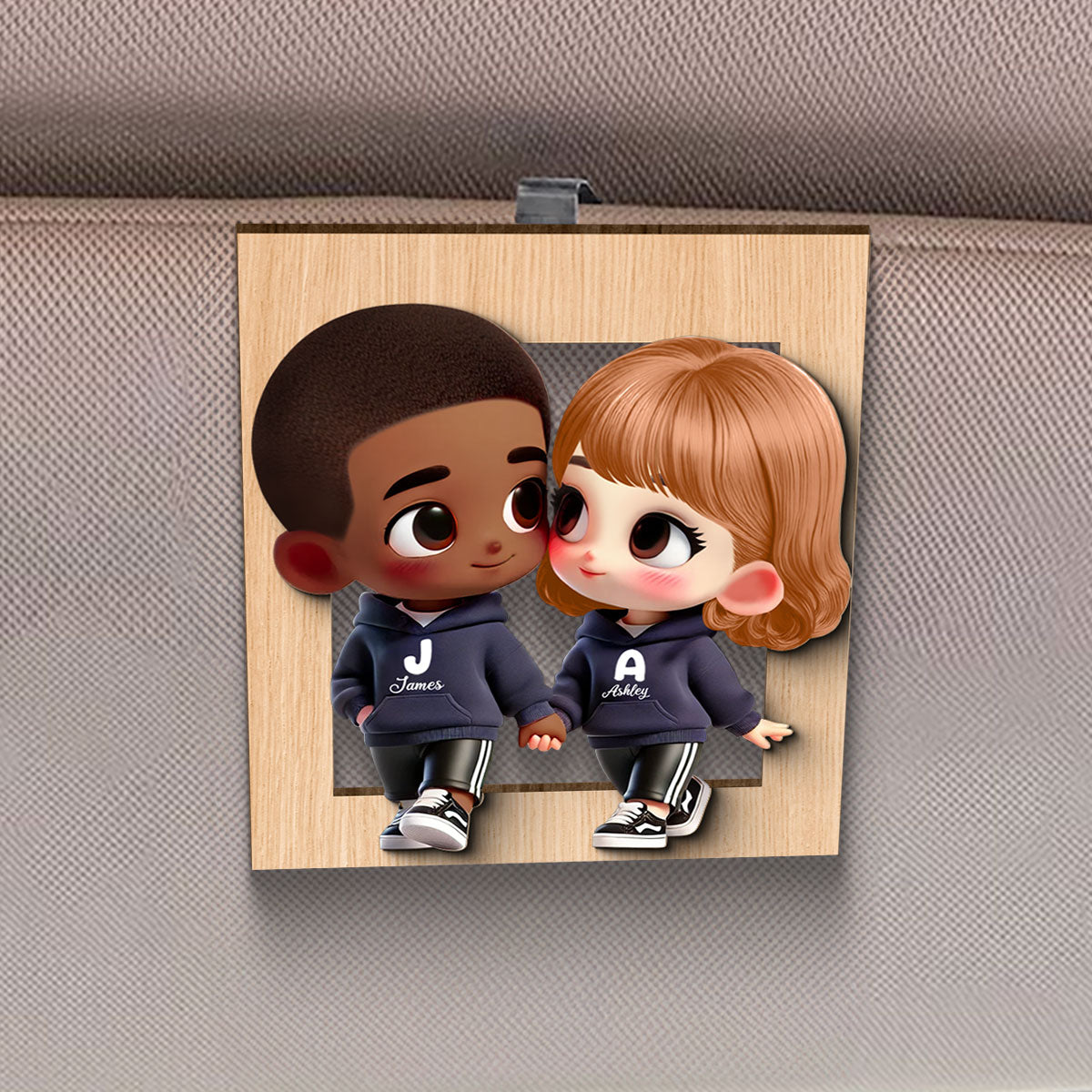 3D Effect Cute Cartoon Couple Holding Hands Personalized Car Visor Clip, Anniversary &  Gift for him, Gift for her
