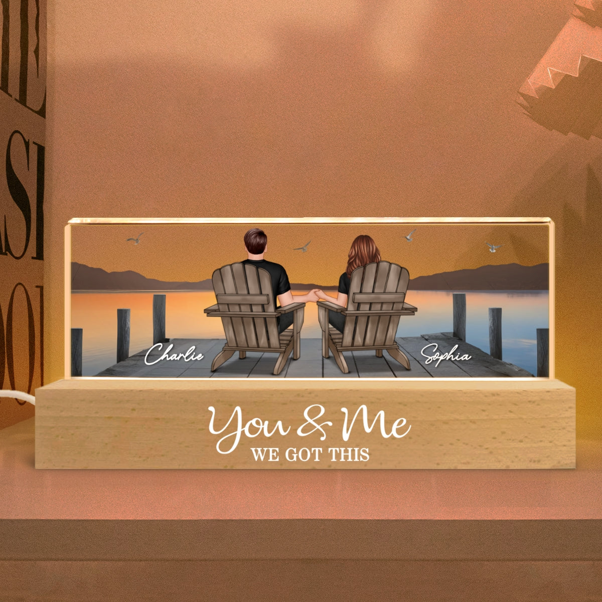 Couple Sitting On The Bridge, Lake Dock Personalized Acrylic Block LED Night Light, Heartfelt 2025  Gift For Couple, For Her, Girlfriend, Wife