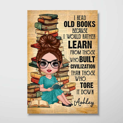 Reading Book Girl Old Paper Personalized Vertical Poster