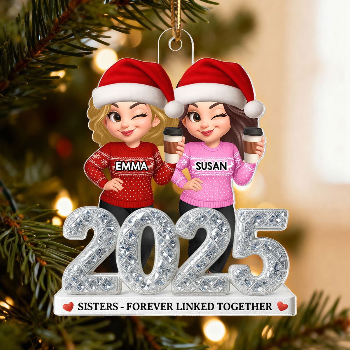 2025 Shining Effect Brothers & Sisters - Personalized Acrylic Ornament - Christmas Gift for Siblings