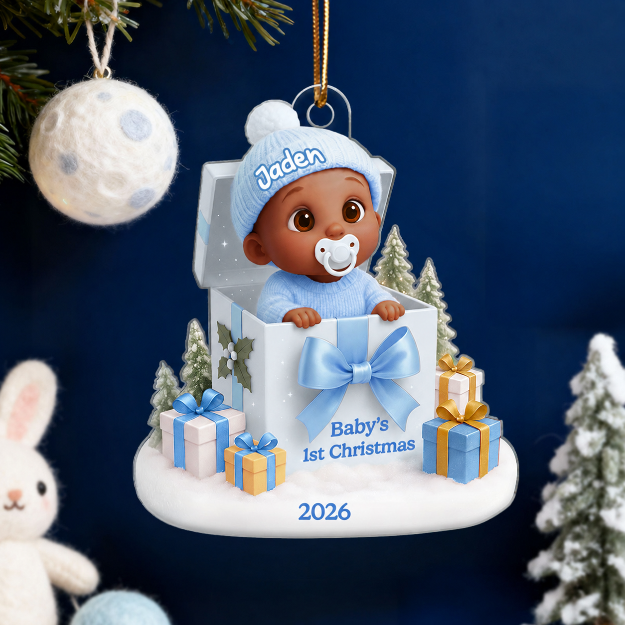 Baby's 1st Christmas Gift Box - Personalized Acrylic Ornament - Christmas Keepsake for Baby, Newborn, Nursery Lamp