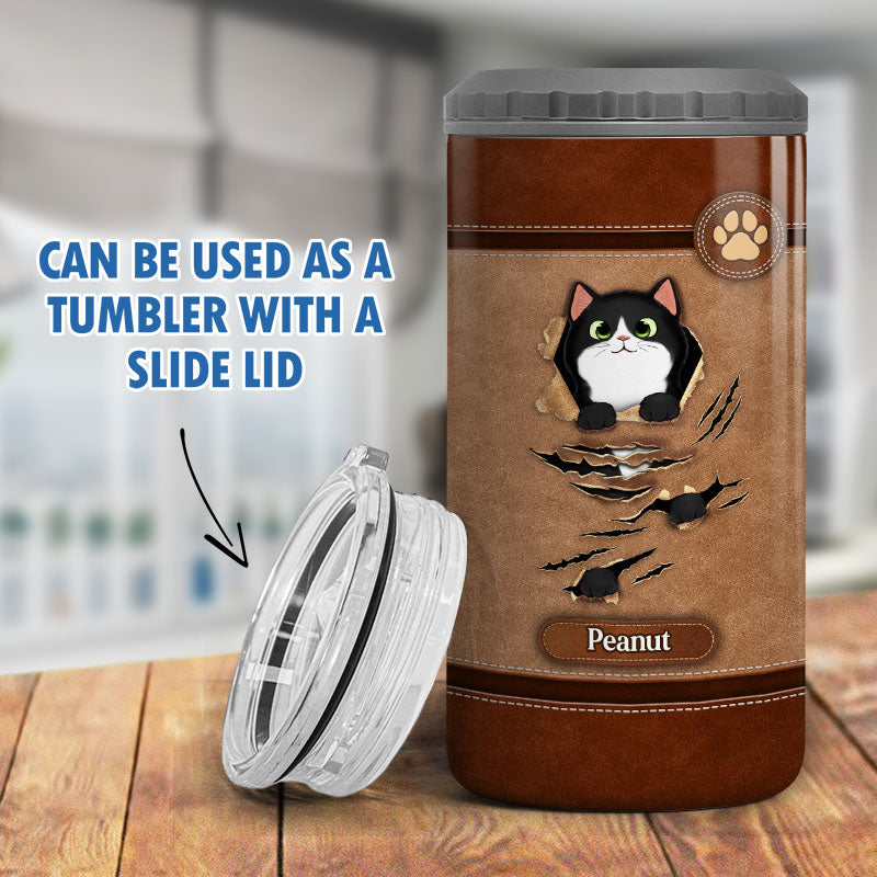 Scratching Fluffy Cats Leather Pattern Personalized 4 In 1 Can Cooler