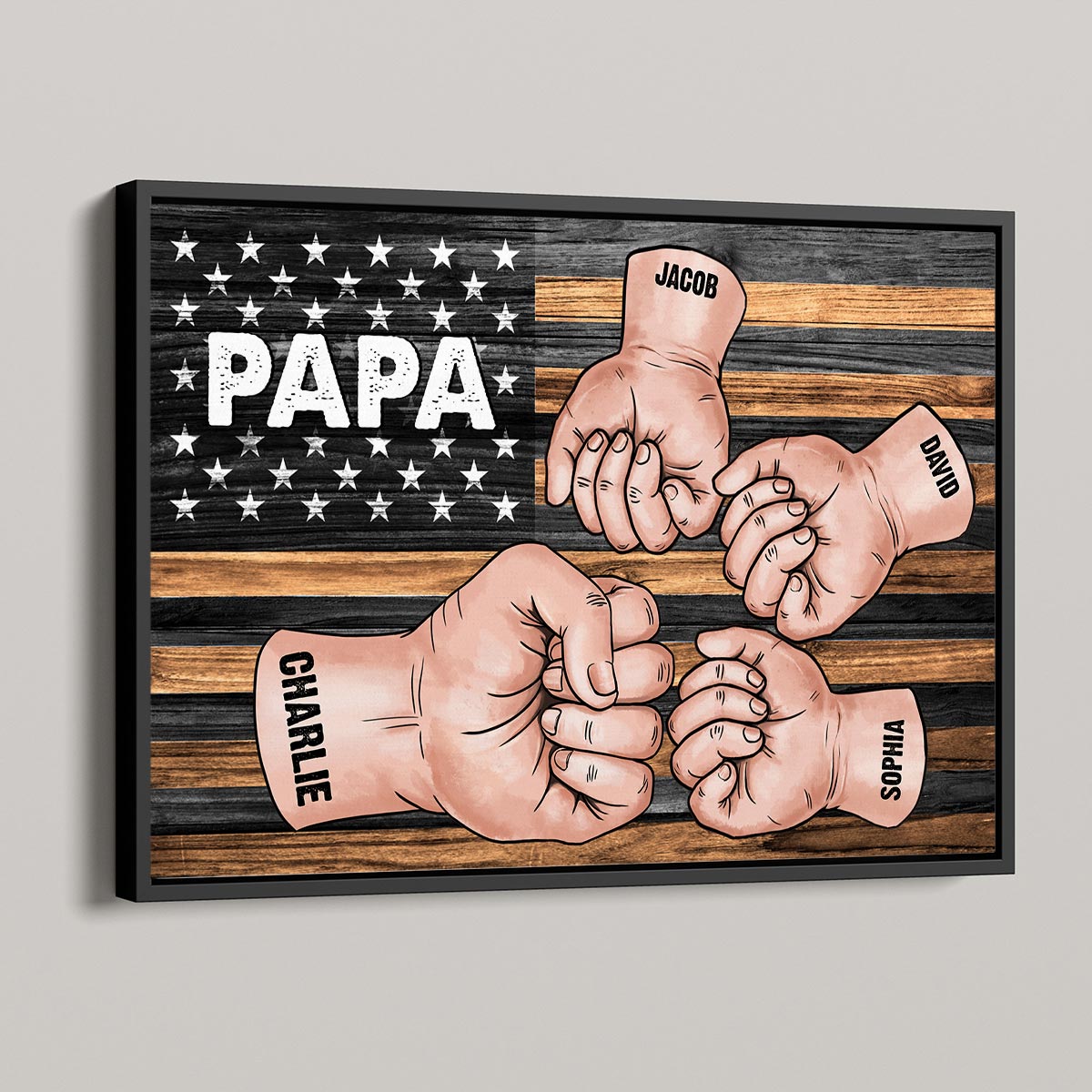 Dad Papa Grandpa Fist Bump Nation Flag Personalized Horizontal Poster