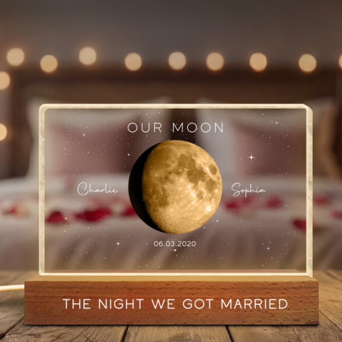 Our Moon Special Day Custom Moon Phase - Personalized Acrylic Block LED Night Light - Valentine's Day Gift For Couple