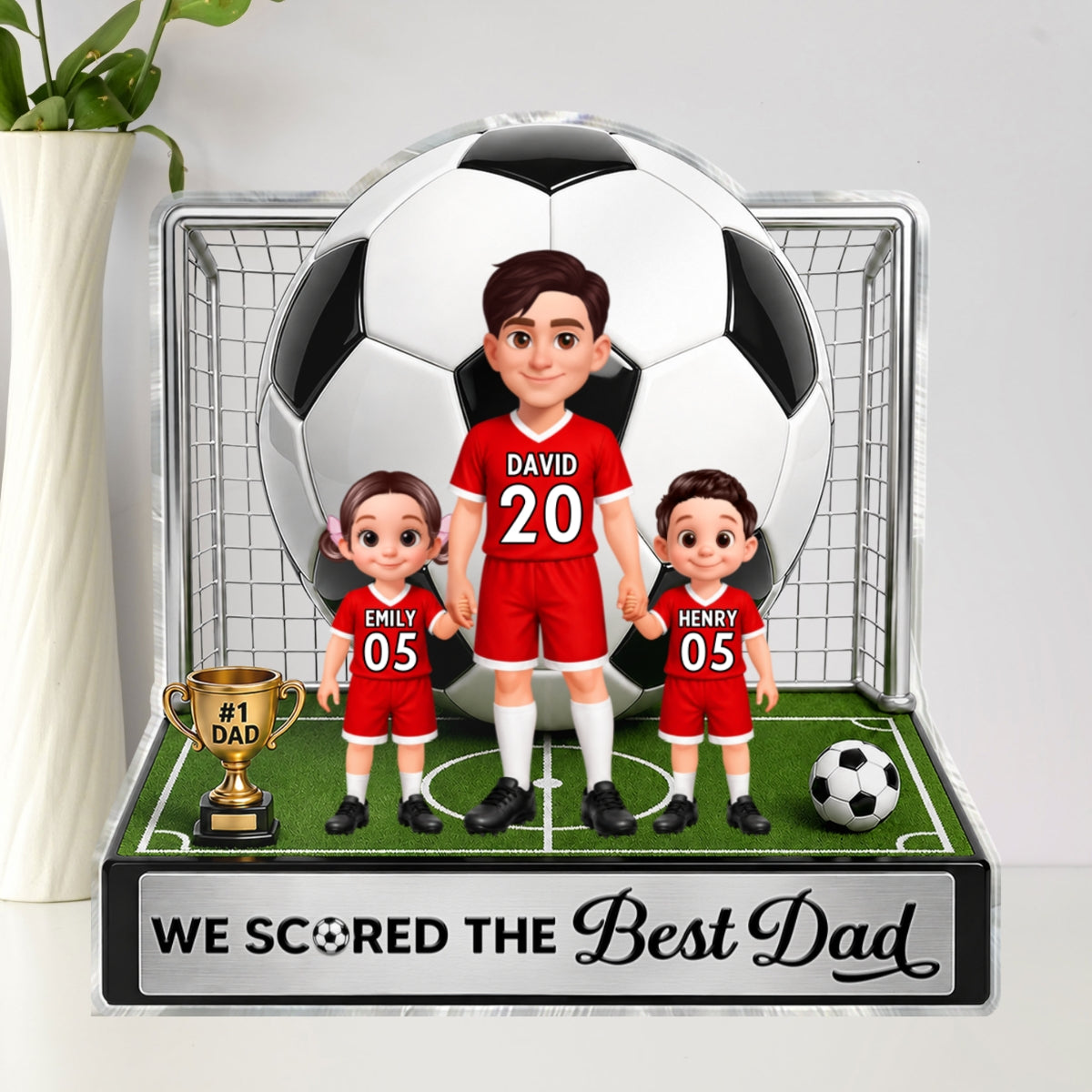 No 1 Soccer Dad And Kids We Scored The Best Dad 2D Flat Printed - Personalized Acrylic Block Plaque - Father's Day Gift For Dad, Husband, Soccer Football Fans