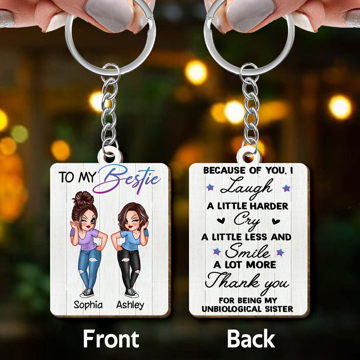 Sassy Besties To My Bestie Personalized Wooden Keychain