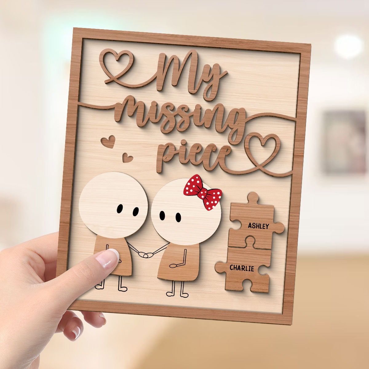 Couple My Missing Piece Valentine‘s Day Gift For Him For Her Personalized 2-Layer Wooden Plaque