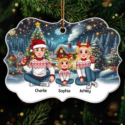 Cozy Christmas Animated Family Together Personalized Acrylic Ornament, Christmas Decoration, Christmas Gift For Family