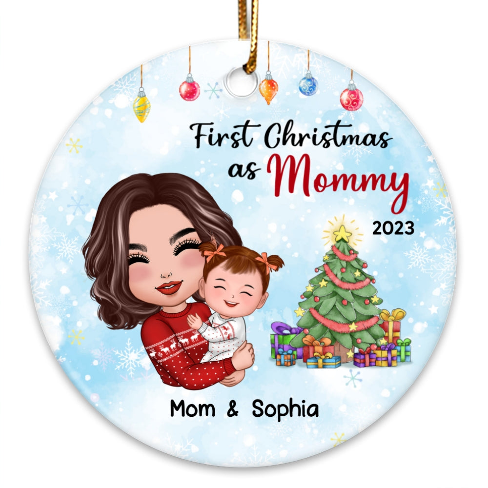 First Christmas As Mommy Grandma Personalized Circle Ornament